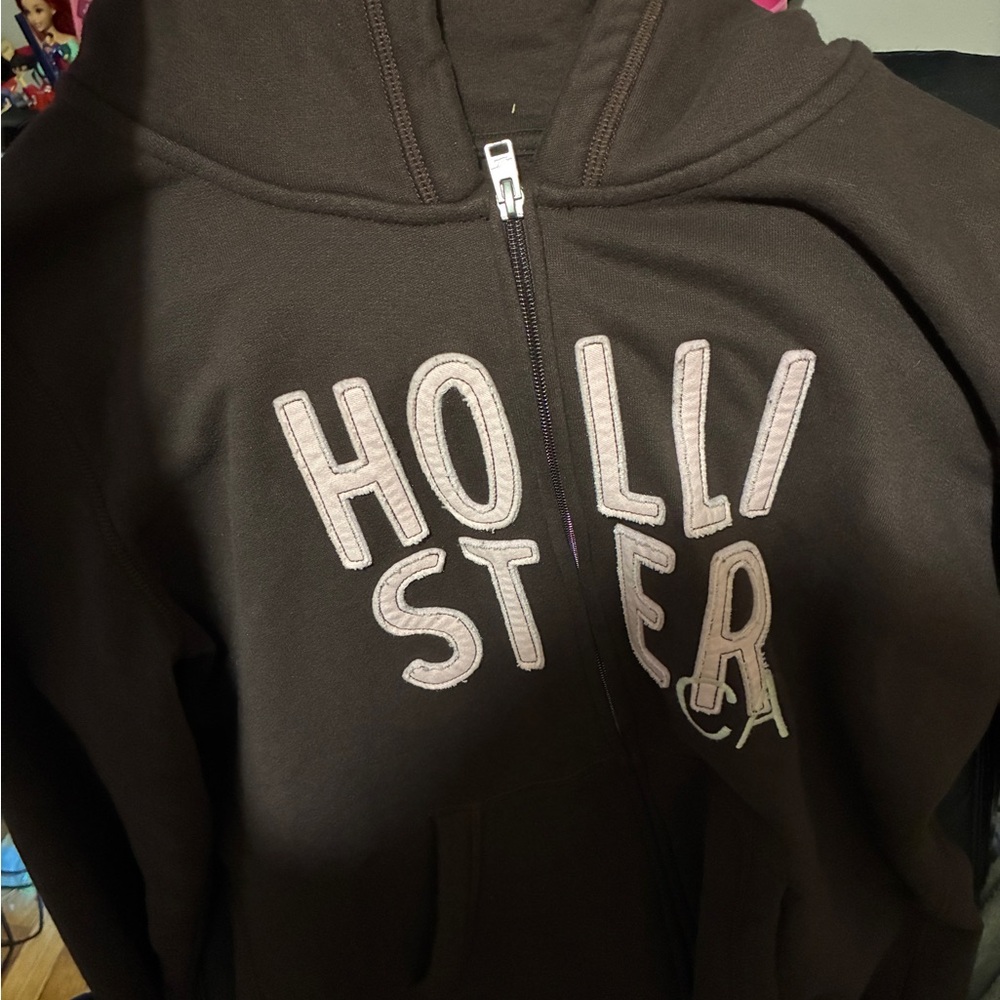 Hollister Brown and Pink Zip Hoodie